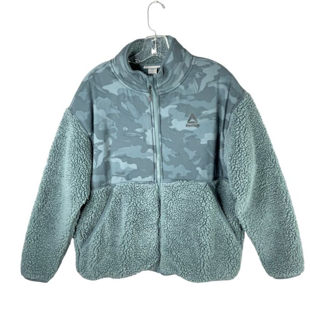 Reebok Womens Large Super Soft Gravity Medium Weight Camo Sherpa Jacket Grey